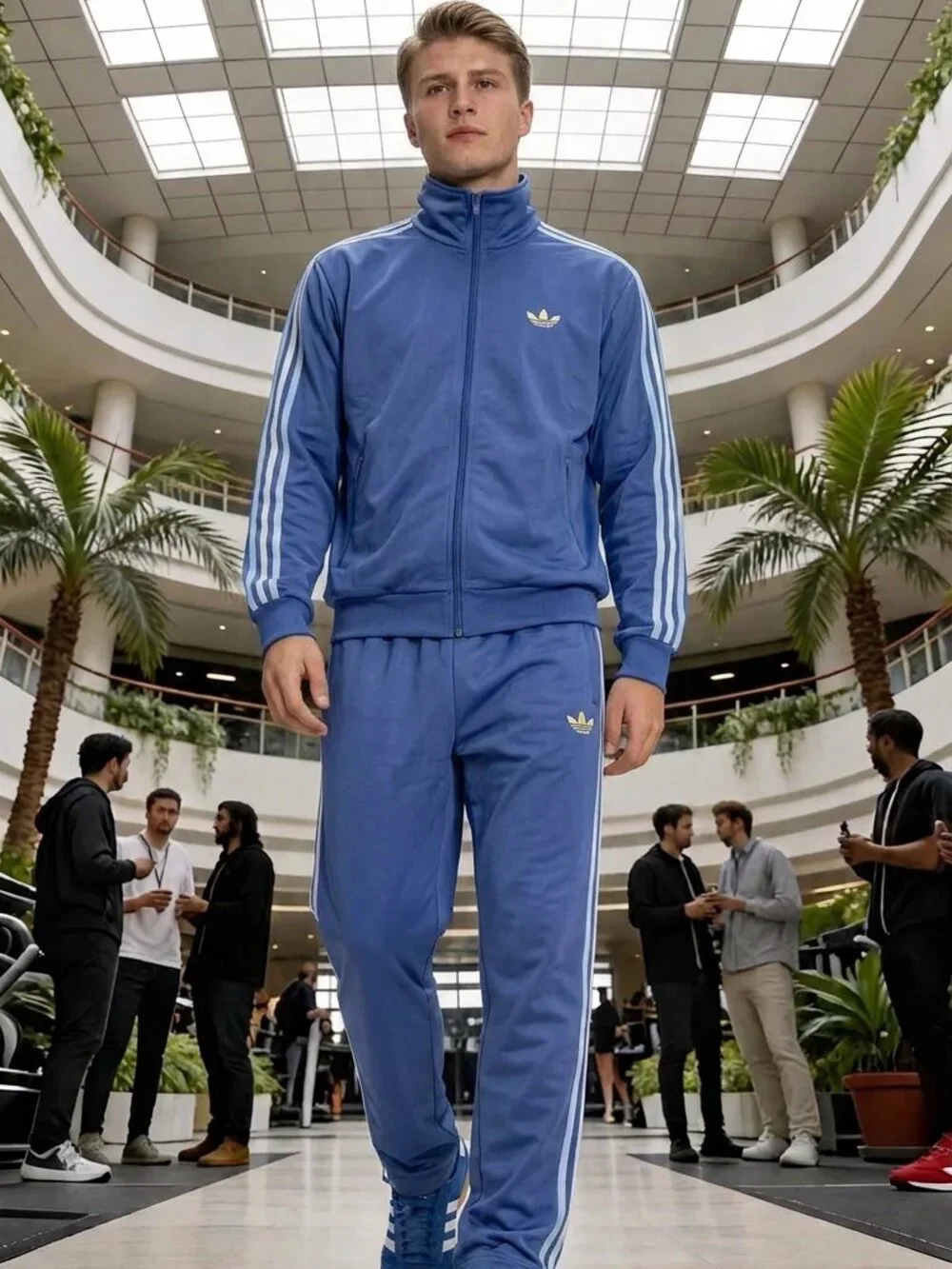 Adidas Mens Crew Blue Light Blue Two Piece Tracksuit Set Jacket 2XL Pants XL
